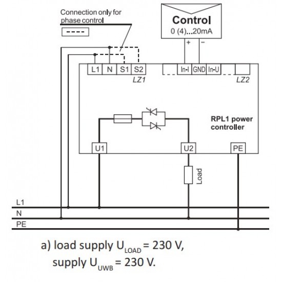 Controler de putere Lumel RPL1-13100E0, 70 A, control in faza, comanda 1x230 V, sarcina 1x230 V, intrare: impuls sau analogica, 2 relee