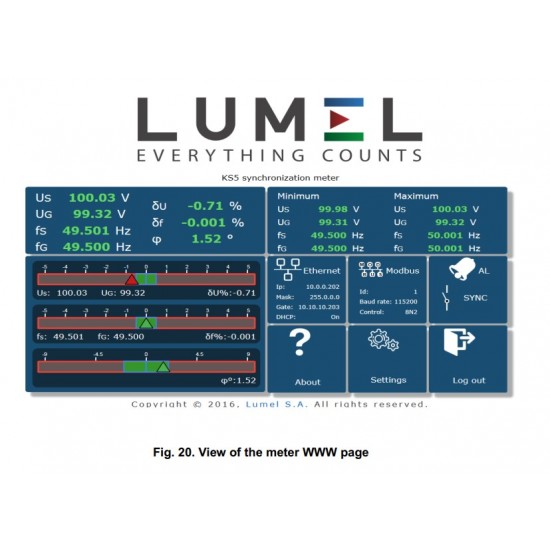 Sincronoscop Lumel KS5-21100E0, 230 V, 400 V, RS485, alimentare 110 V, 230 V, c.a., c.c.