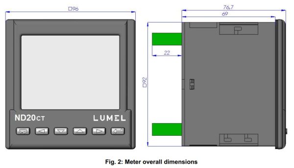 Aparat monitorizare Lumel ND20CT-20100E0, 3x230/400 V, 0.1 A, 0.25 A, iesiri releu, impuls 1 3x230/400 V