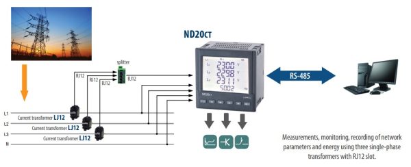 Aparat monitorizare Lumel ND20CT-20100E0, 3x230/400 V, 0.1 A, 0.25 A, iesiri releu, impuls 6 impuls