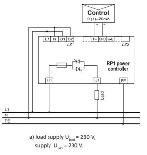 Controler de putere Lumel RP1 228, 40 A, comanda 1x230 V, sarcina 1x24...400 V, intrare: impuls sau analogica, 2 relee 8 comanda 1x230 V