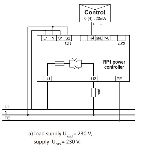 Controler de putere Lumel RP1 228, 40 A, comanda 1x230 V, sarcina 1x24...400 V, intrare: impuls sau analogica, 2 relee 2 comanda 1x230 V