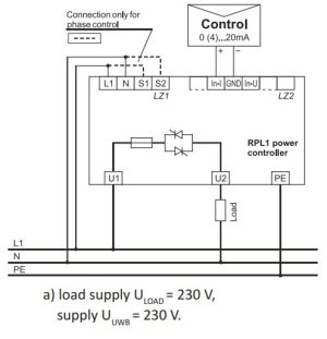 Controler de putere Lumel RPL1-14200E0, 125 A, control in faza, comanda 1x230 V, sarcina 1x400 V, intrare: impuls sau analogica, 2 relee 7 impuls