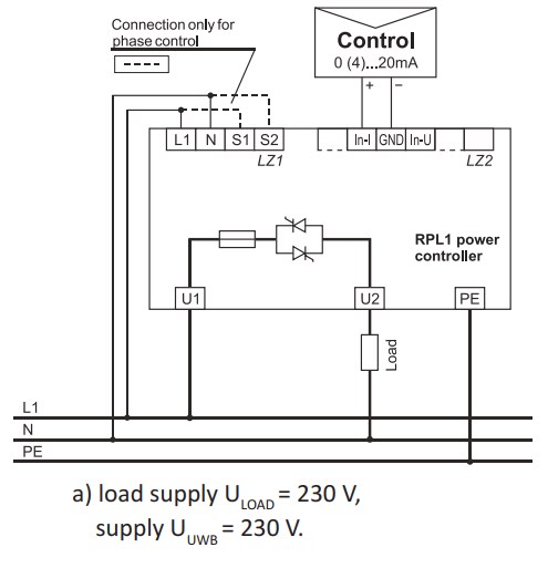 Controler de putere Lumel RPL1-14200E0, 125 A, control in faza, comanda 1x230 V, sarcina 1x400 V, intrare: impuls sau analogica, 2 relee 2 impuls
