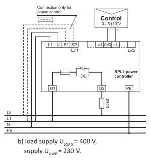 Controler de putere Lumel RPL1-14200E0, 125 A, control in faza, comanda 1x230 V, sarcina 1x400 V, intrare: impuls sau analogica, 2 relee 8 start/stop